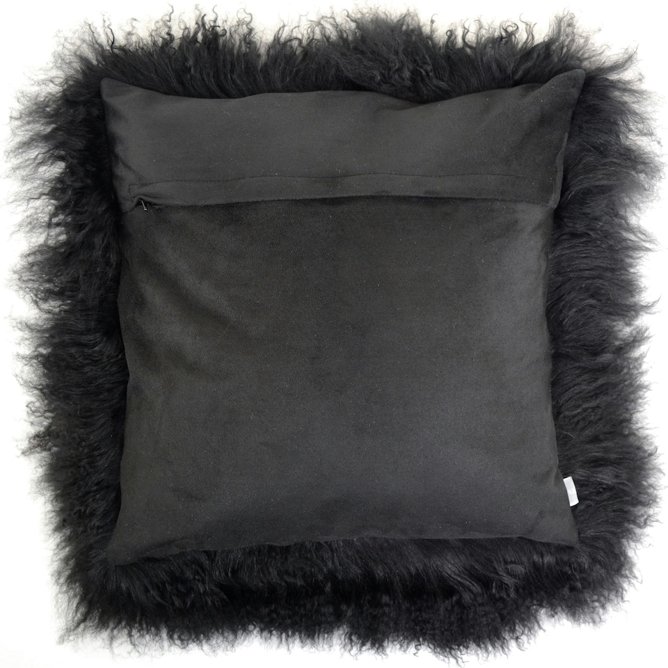 image 1 of SNUGRUGS Mongolian Sheepskin Cushion - Square - 40cm x 40cm Black | 40cmx40cm