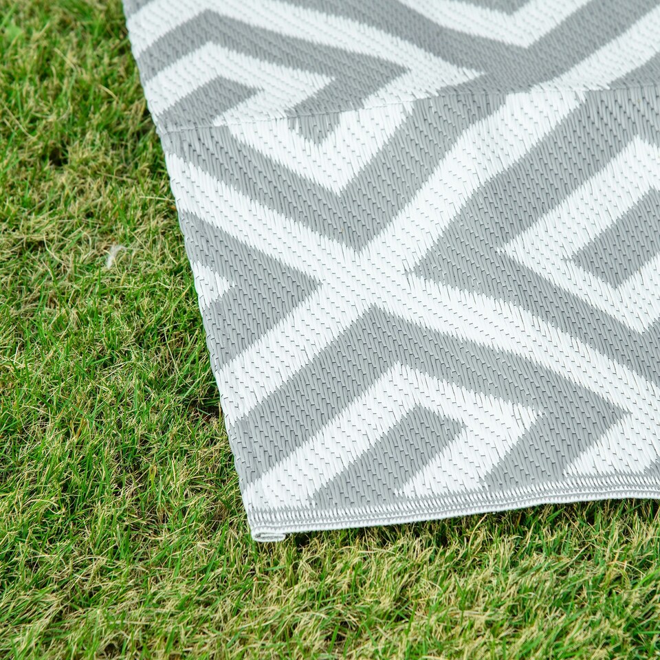 image 1 of Outsunny Reversible Outdoor Rug Plastic Straw RV Camping Mat for Garden Deck Picnic Grey | Light Grey