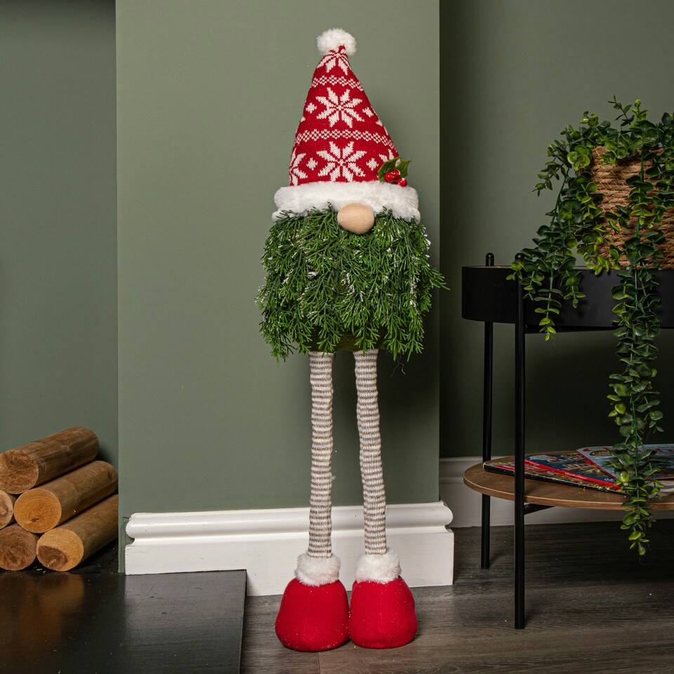 image 1 of 76cm Red and White Christmas Tree Standing Gonk with Snowflake Hat and Extendable Legs
