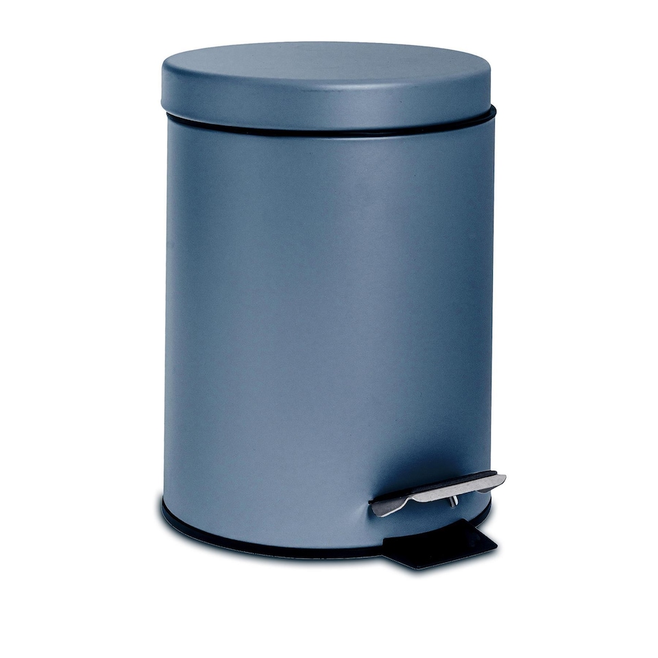image 1 of Harbour Housewares Bathroom Pedal Bin - 3L - Matt Blue - Round Stainless Steel Slim Rubbish Dustbin Lid and Inner Liner Bucket