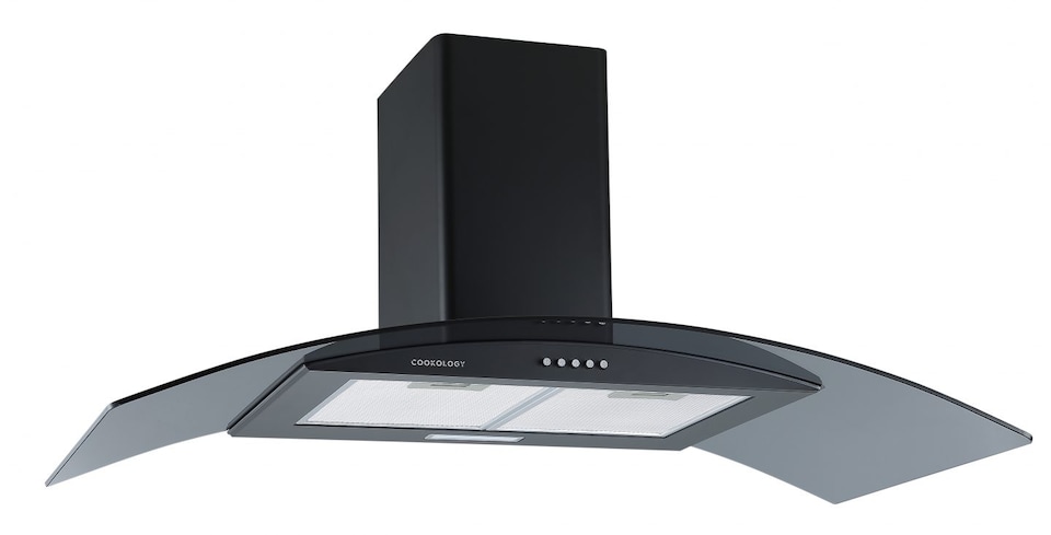 image 1 of Cookology 100cm Black Curved Glass Chimney Cooker Hood - Energy Rating A