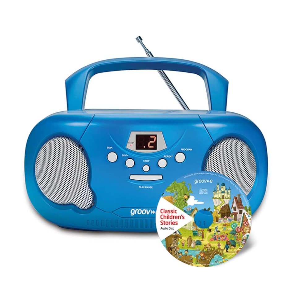 Groov-e GVPS733CD10/BE Original Boombox Portable CD Player & Radio Blue with Childrens Stories CD