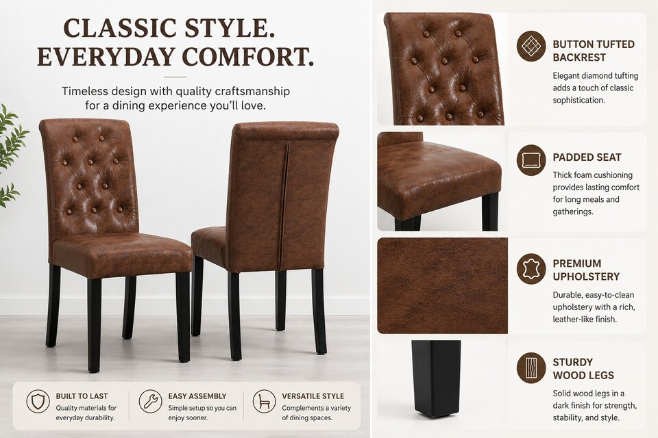 image 1 of MCC Direct Set of 2 Fabric Linen Button Back Kitchen Dining Chairs
