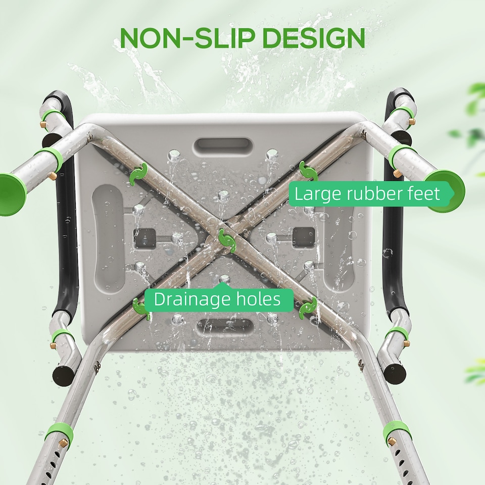 image 1 of HOMCOM Rust-Free Aluminium Bath Chair with Adjustable Height | Green | Green
