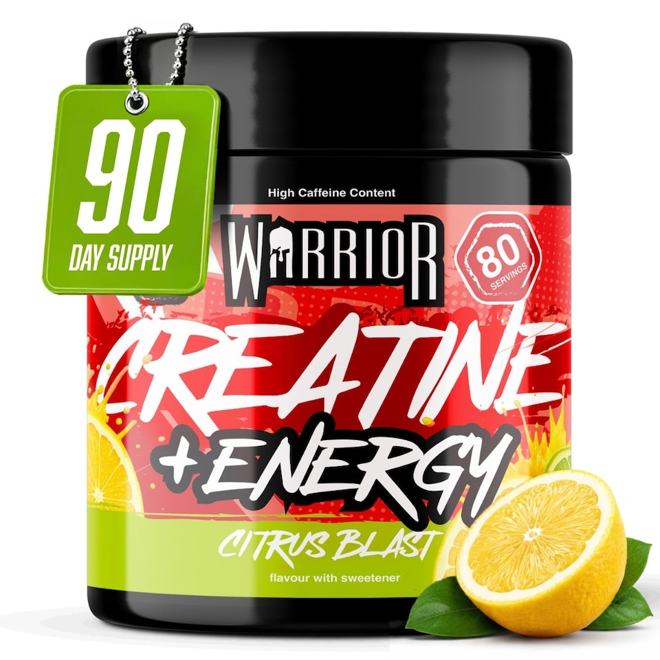 image 1 of Warrior Creatine + Energy – 3g Creatine, 80mg Caffeine & B-Vitamins for Strength, Focus & Stamina – Citrus Blast, 360g (112 Servings)