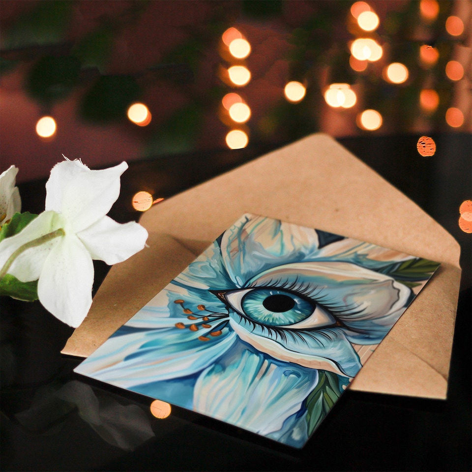image 1 of Iris Flower Blue Eye Abstract Conceptual Art Birthday Card