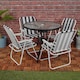 image 3 of Garden Table & Folding Deck Chairs Set 2 4 Seater Outdoor Patio Dining Furniture | White | Table + 4 White & Black Stripes Chairs