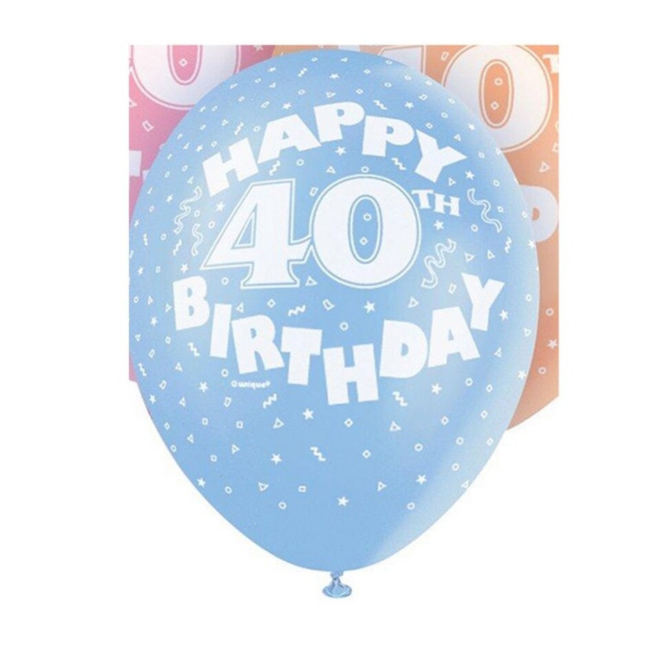 image 1 of Unique Party Latex Pearlised 40th Birthday Balloons (Pack of 5) - Multicoloured - One Size