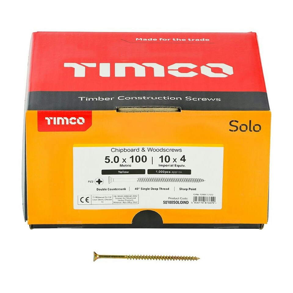 image 1 of Timco - Solo Woodscrew Industry Pack (Size 5.0 x 100 - 1000 Pieces)