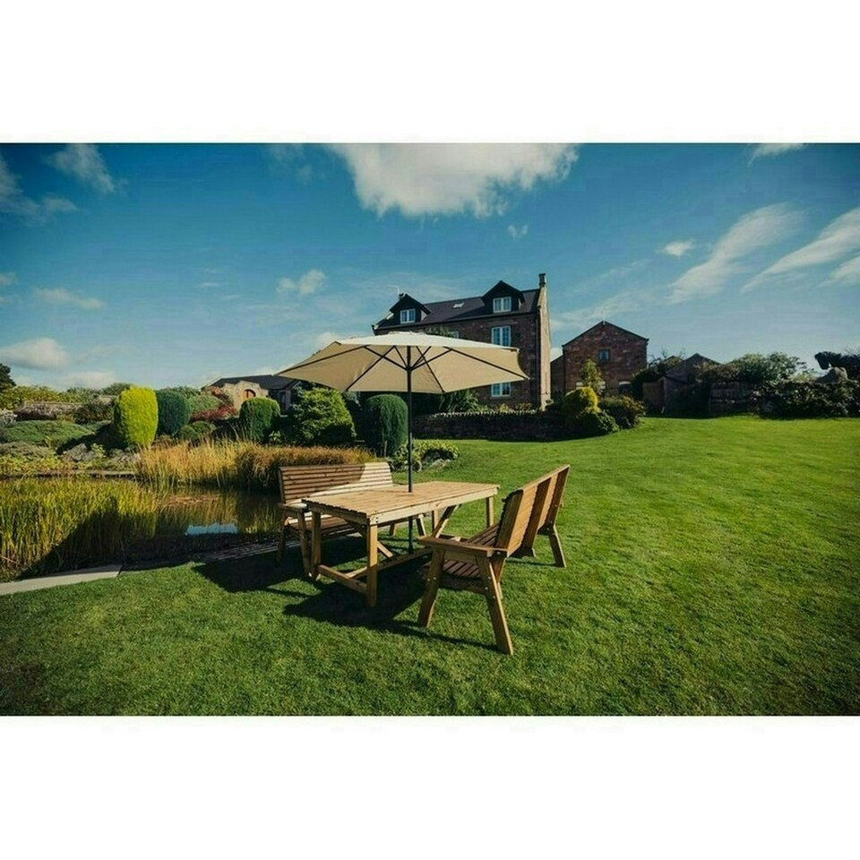 image 1 of Valley 4 Seat Set 2X2B Table - Timber - L220 x W180 x H95 cm - Minimal Assembly Required - Set of Waterproof Cushions Included