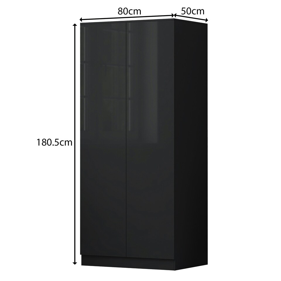 image 1 of FWStyle Stora 2 Door Wardrobe - Black Gloss Front Black