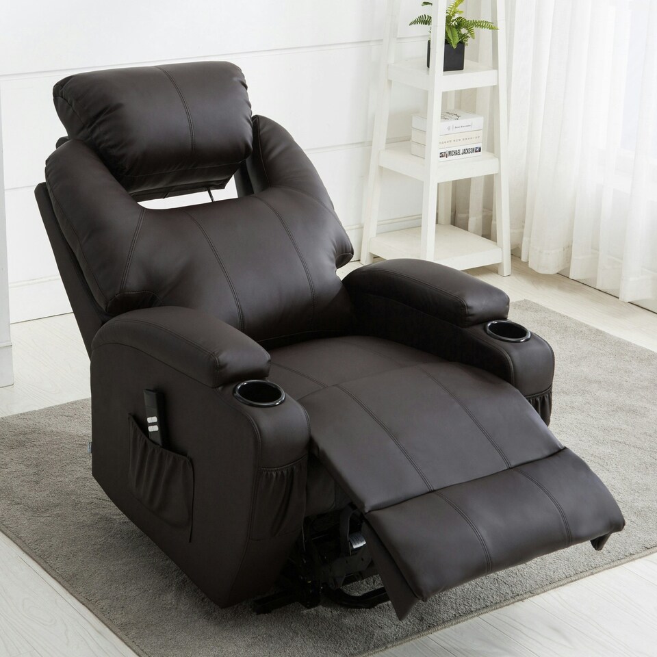image 1 of Cinemo Dual Motor Rise Recliner Bonded Leather Heat & Massage Chair (Brown)