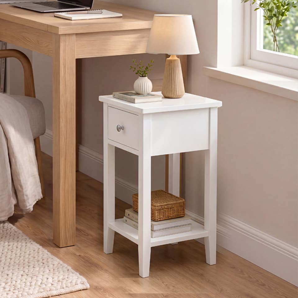 image 1 of Levede Bedside Table Narrow Modern End Table Drawer & Shelf Bedroom White