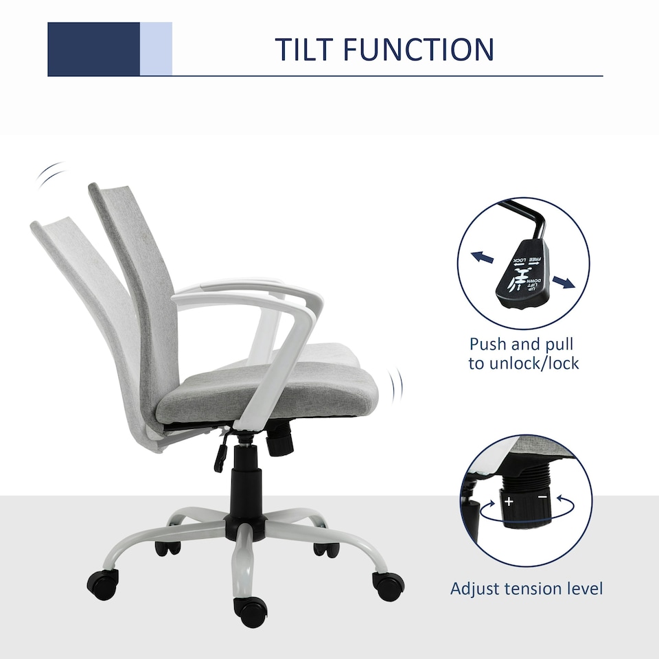 image 1 of Vinsetto Home Office Linen Chair Swivel Computer Desk Task Chair, Light Grey
