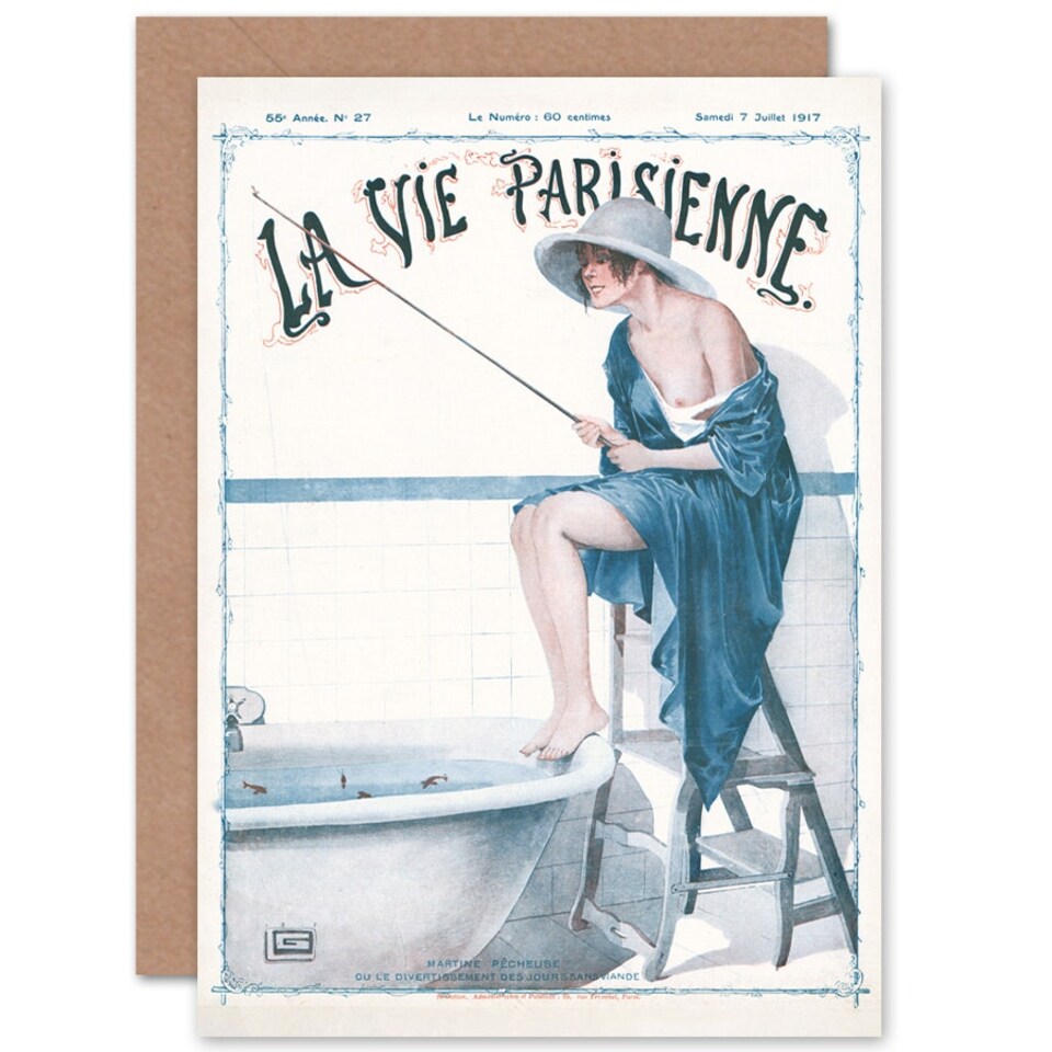 image 1 of La Vie Parisienne Fishing Bath Magazine France Paris Card