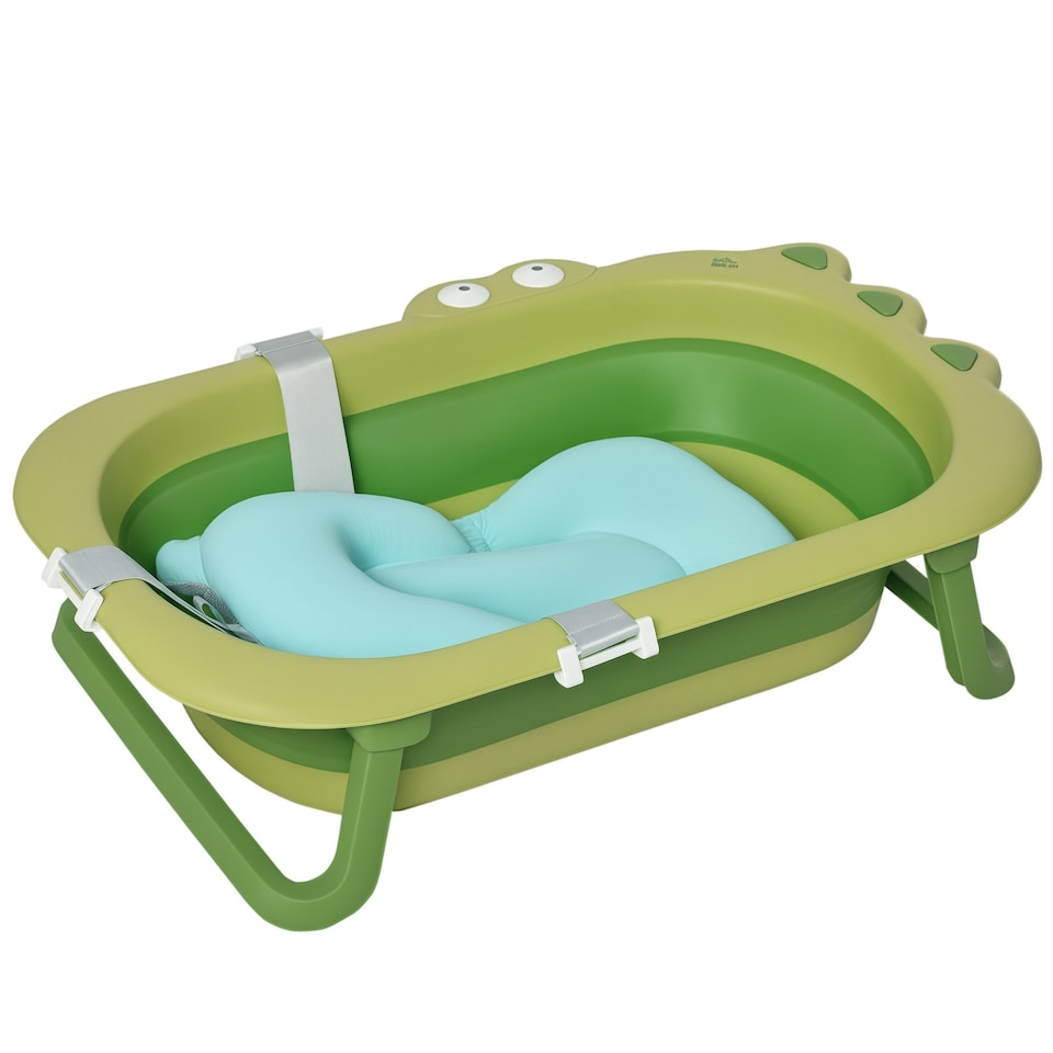 image 1 of HOMCOM Baby Bath Tub for Toddler Foldable w/ Baby Cushion for 0-3 Years Green