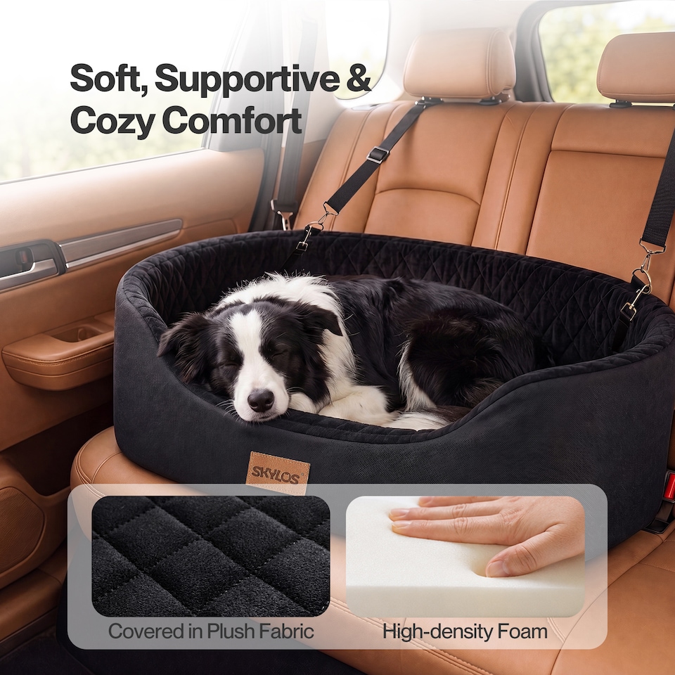 image 1 of Skylos Dog Car Seat Large Booster Bed for Cars Travel SUV Black Soft Oxford