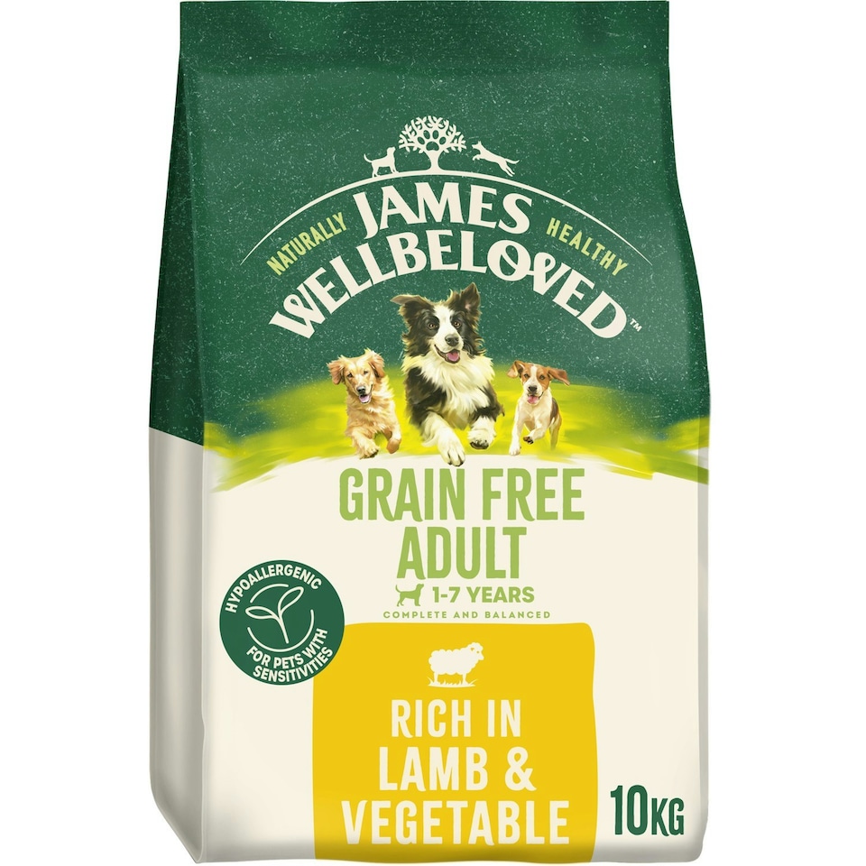 image 1 of James Wellbeloved Grain Free 1-7 Adult Dog Dry Food Lamb & Veg 10kg