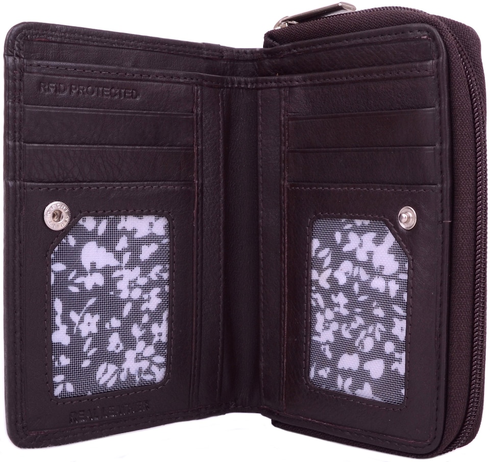 image 1 of London Leathergoods Womens RFID Protected Leather Money / Coin Holder / Purse | Brown | Dark Brown