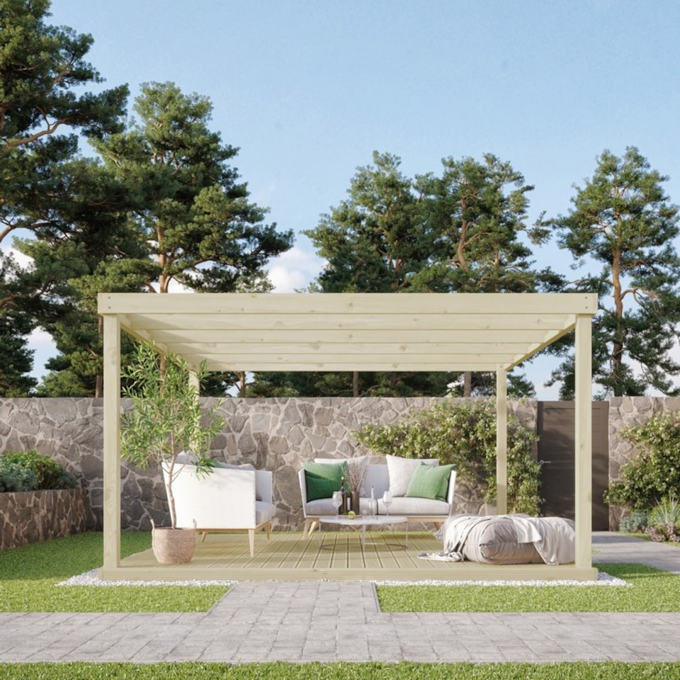 image 1 of Box Pergola and Decking Kit - Wood - L360 x W360 cm - Light Green