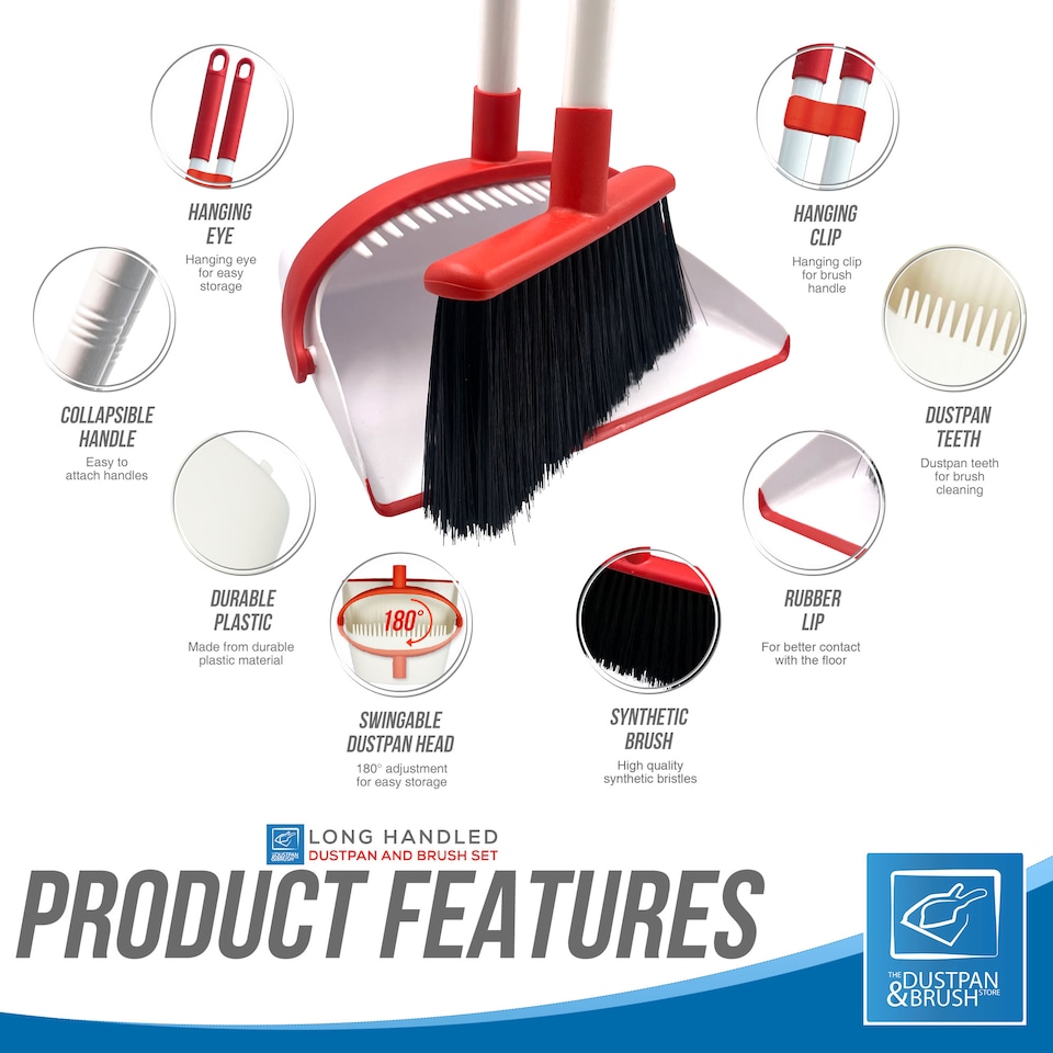 image 1 of Long Handled Dustpan and Brush Set Reduce Bending Tall Lobby Dustpan and Sweeping Brush