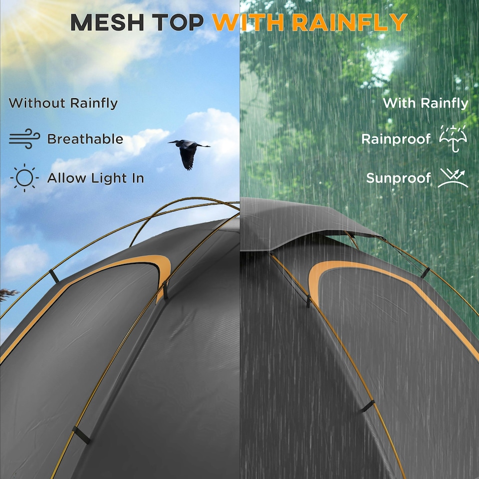 image 1 of Outsunny Camping Tent Dome Tent with Removable Rainfly for 1-2 Man, Grey