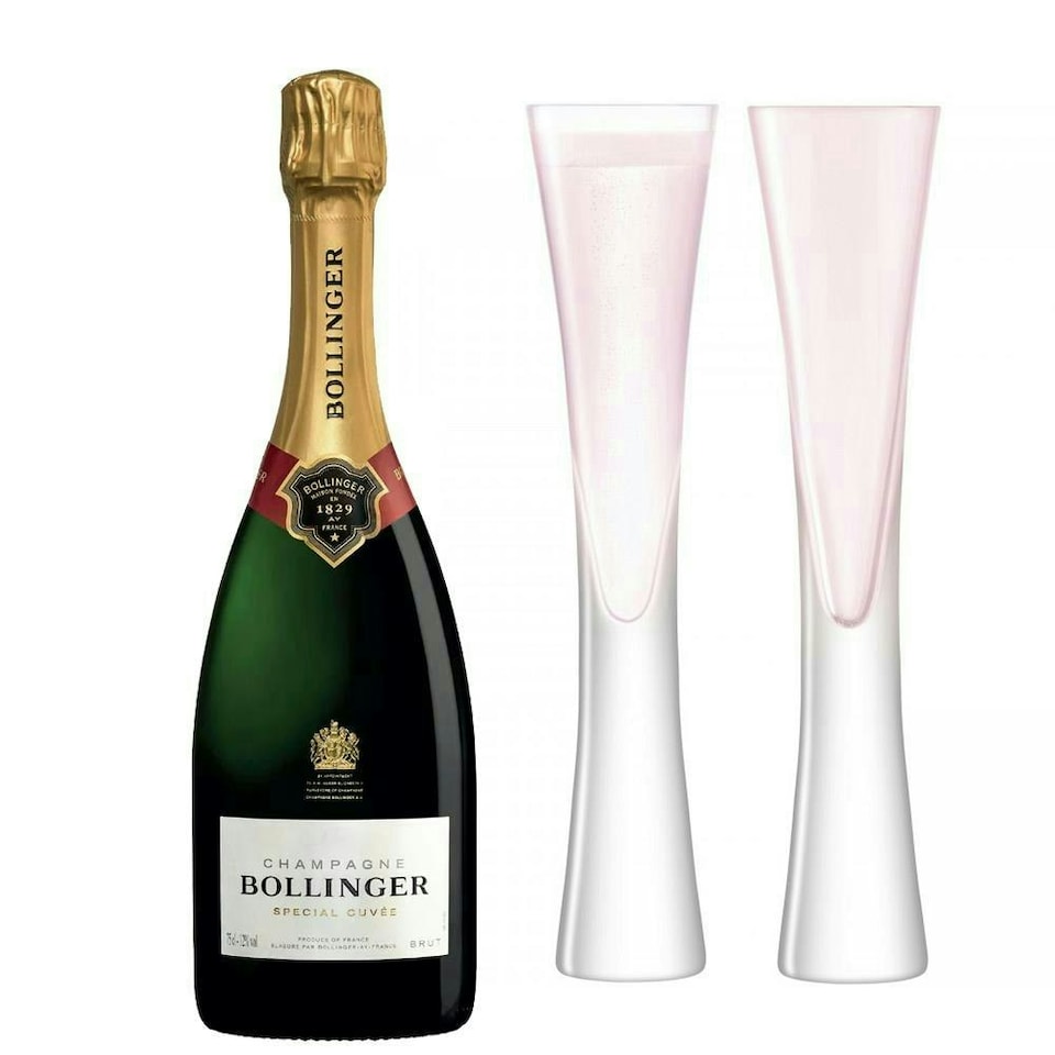Bollinger Special Cuvee Brut 75cl with LSA Moya Blush Flutes
