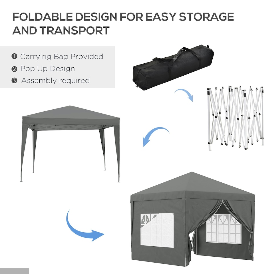 image 1 of Outsunny 3mx3m Pop Up Gazebo Party Tent Canopy Marquee with Storage Bag Grey