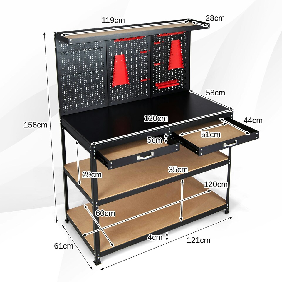 image 1 of COSTWAY Workbench Garage Worktable with Drawers-Black