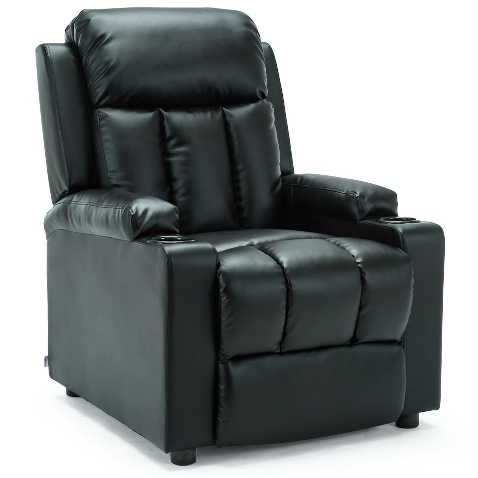 image 1 of Studio Bonded Leather Recliner w Drink Holders Sofa Chair (Black)