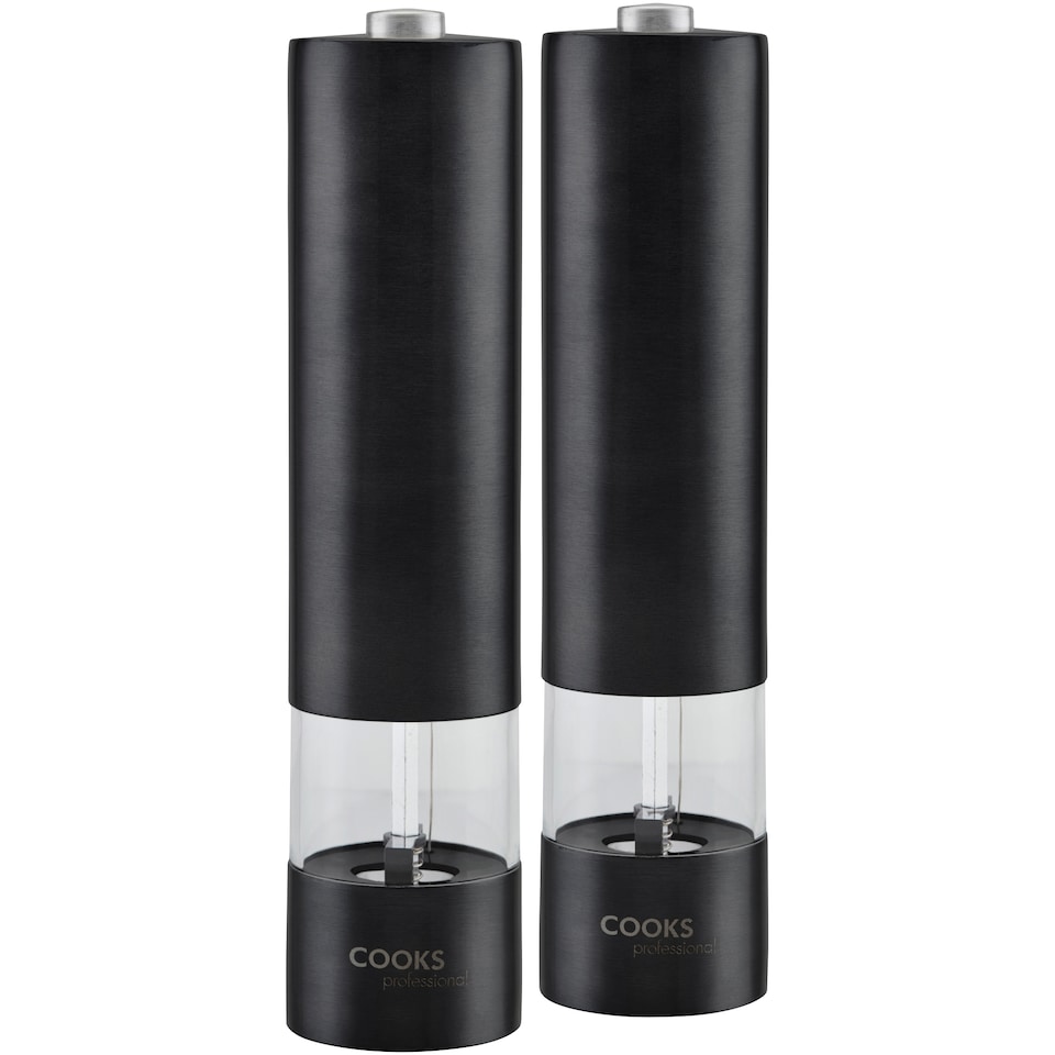 image 1 of Cooks Professional Electric Salt & Pepper Mill - Stainless Steel Automatic Grinder | Black | Black | 2