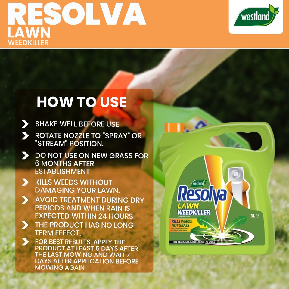 image 1 of Resolva Lawn Weedkiller Extra Ready to Use 3L Broadleaf Weed Control Glyphosate Free | Yellow