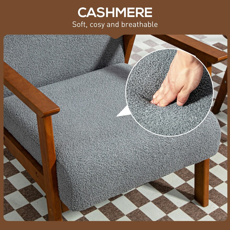 image 1 of HOMCOM Boucle Accent Chair Armchair W/ Wide Seat for Living Room Bedroom, Grey