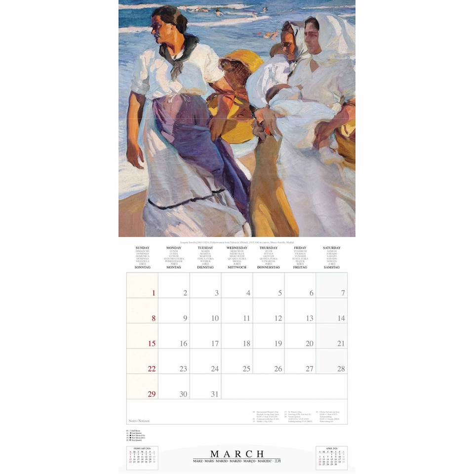 image 1 of Joaquin Sorolla Calendar 2026, Wall Calendars, Month To View, Art, Gift