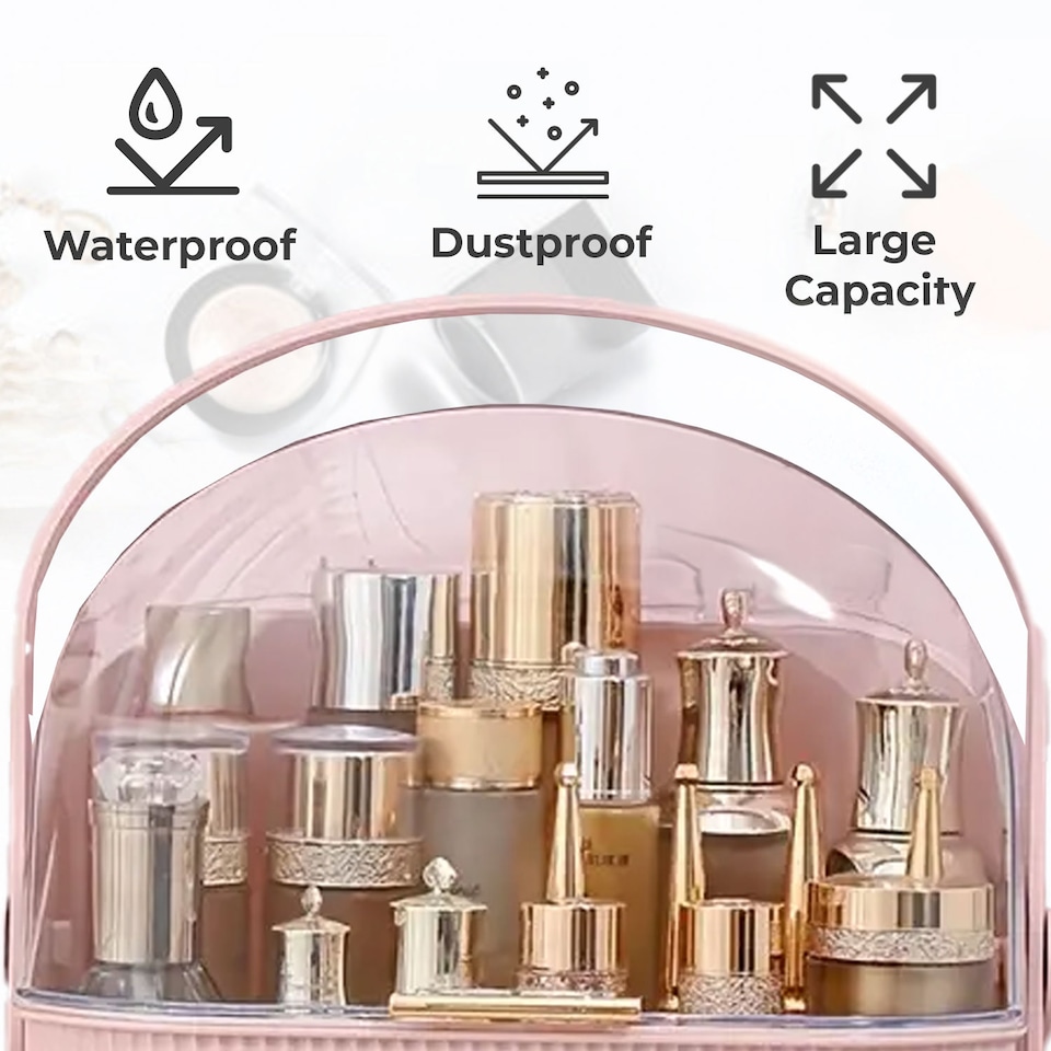 image 1 of Neo Pink Three Layer Cosmetic Makeup Vanity Beauty Storage Organiser Skincare Display Box Case Holder | Pink