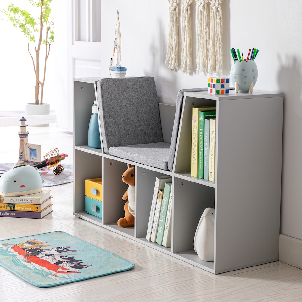 image 1 of HOMCOM Kids Cabinet w/ Six Compartments for Toys, Clothes, Books - Grey