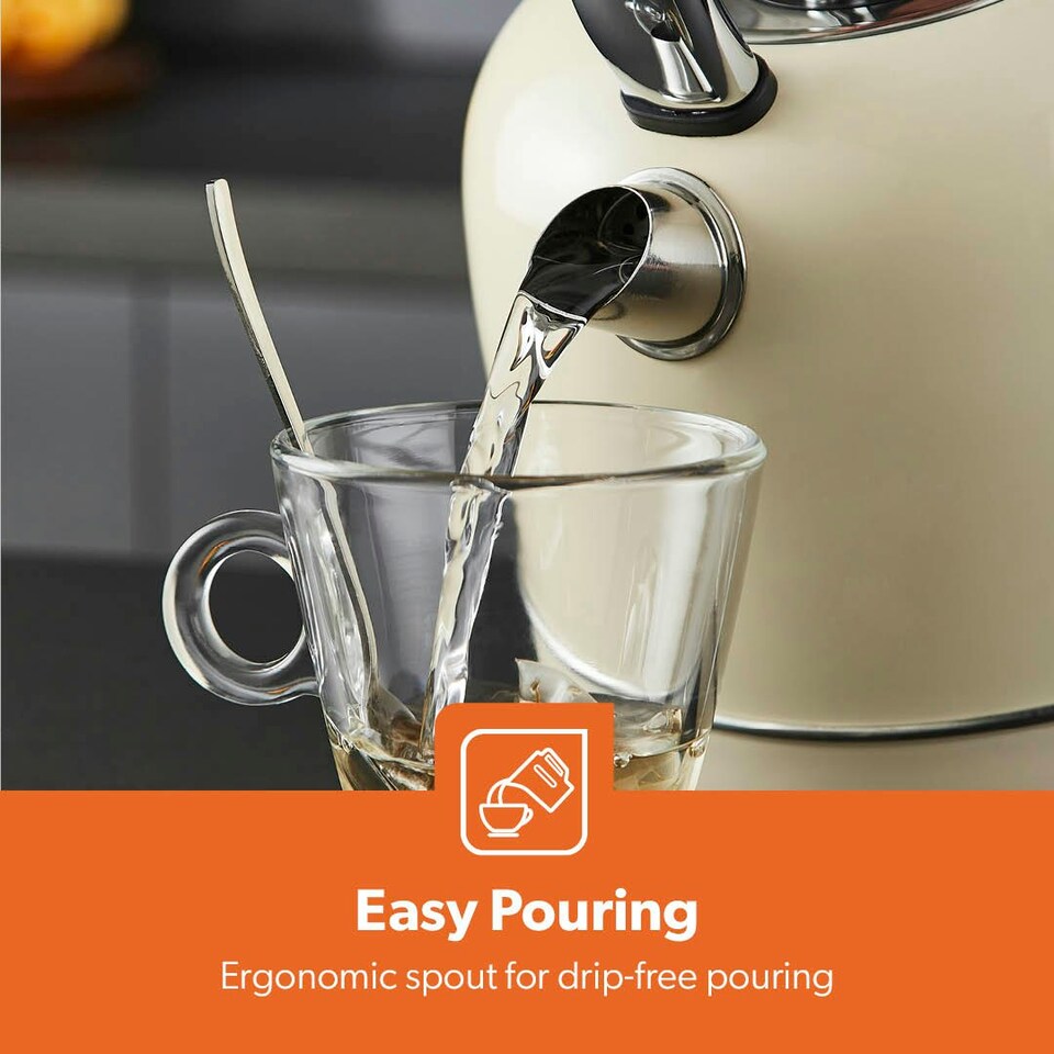 image 1 of GEEPAS Electric Kettle | Vintage Cordless Stainless Steel 1.8L, 3000W Retrovive Cream