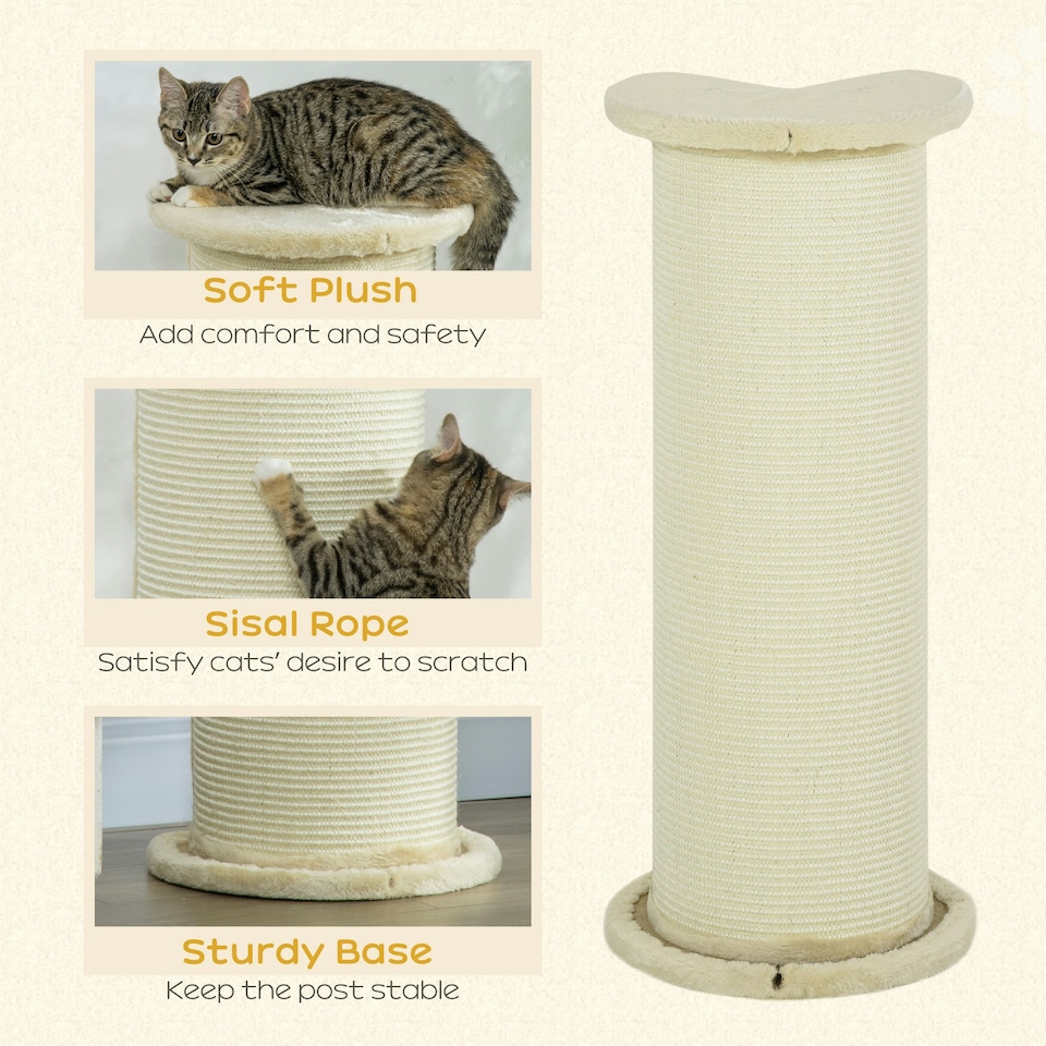 image 1 of PawHut Cat Scratching Post with Sisal Rope Soft Plush Anti-Tip, 85cm, Beige