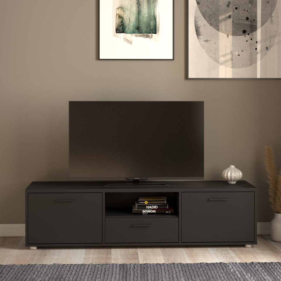 image 1 of Media TV Unit with 2 Doors 1 Drawer 147cm Black