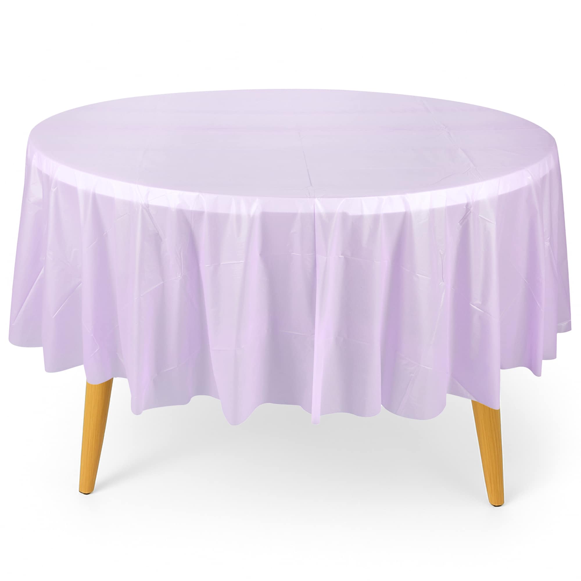 Neel Blue 84" Round PVC Tablecloth, Disposable Plastic Table Cover in Purple