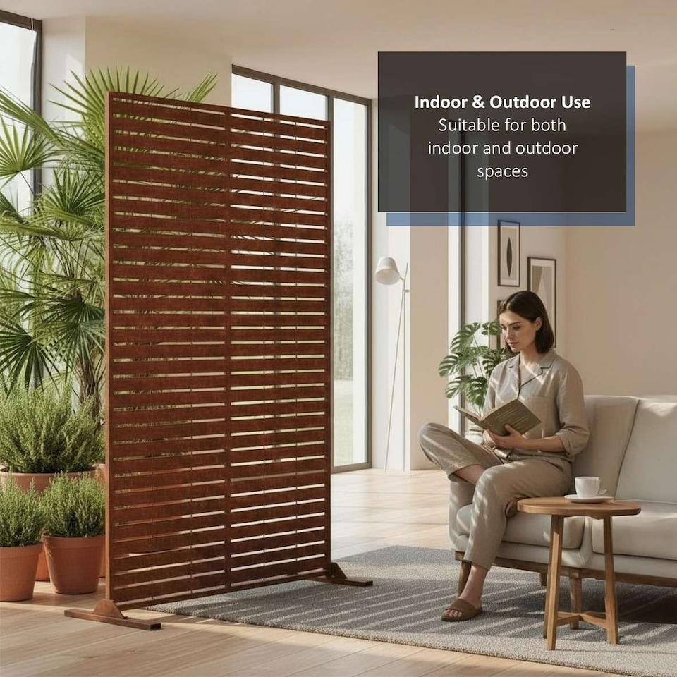 image 1 of Nicoman Metal Slat Indoor Outdoor Privacy Screen with Stand | Bronze | Rusted | 1