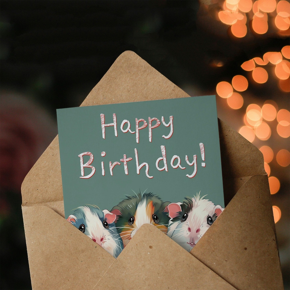 image 1 of Three Cute Guinea Pet Animals Girl Boy Kids Daughter Son Birthday Card