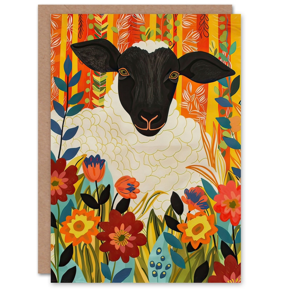image 1 of Bohemian Vibrant Trippy Flower Pattern Sheep Him Her Birthday Card