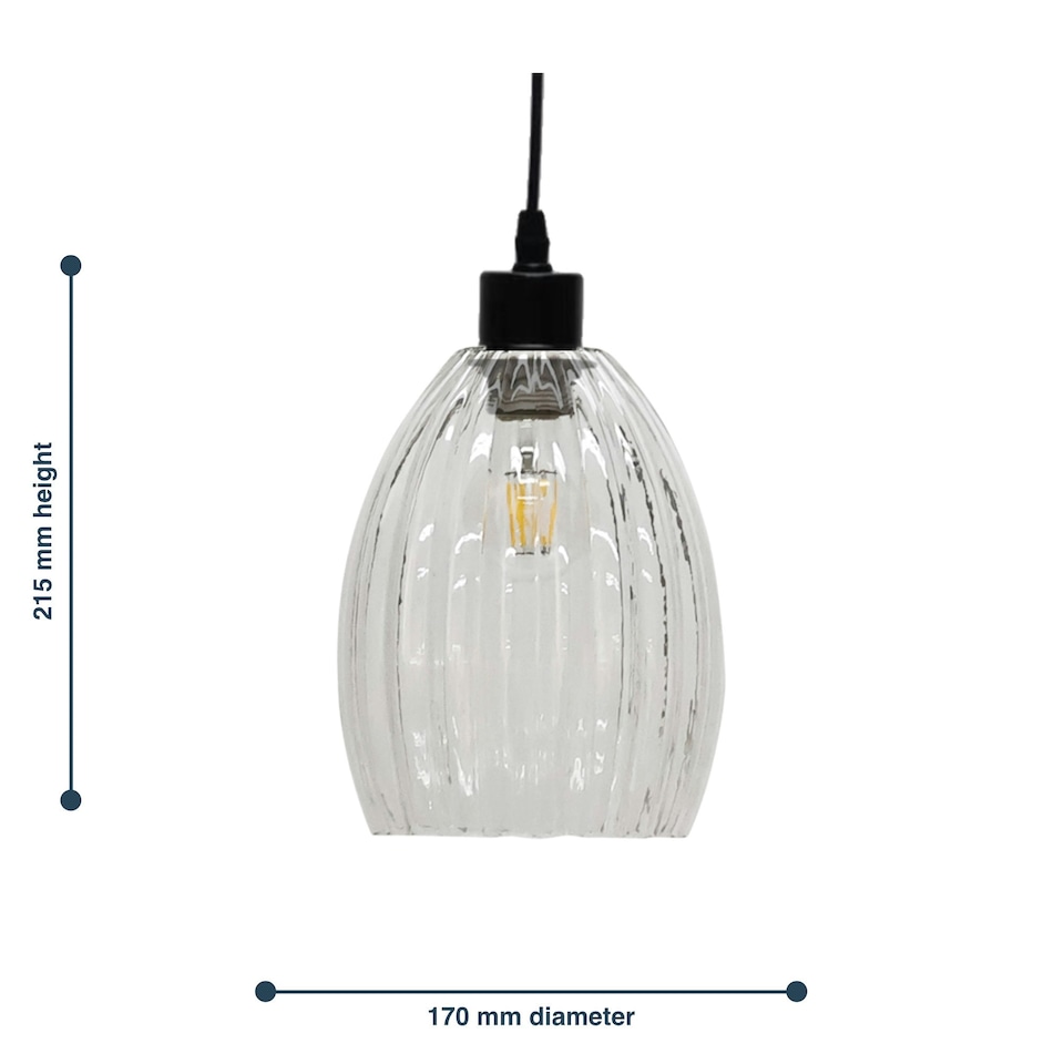 image 1 of Birch - Clear Fluted Glass Easy Fit Pendant Shade Clear