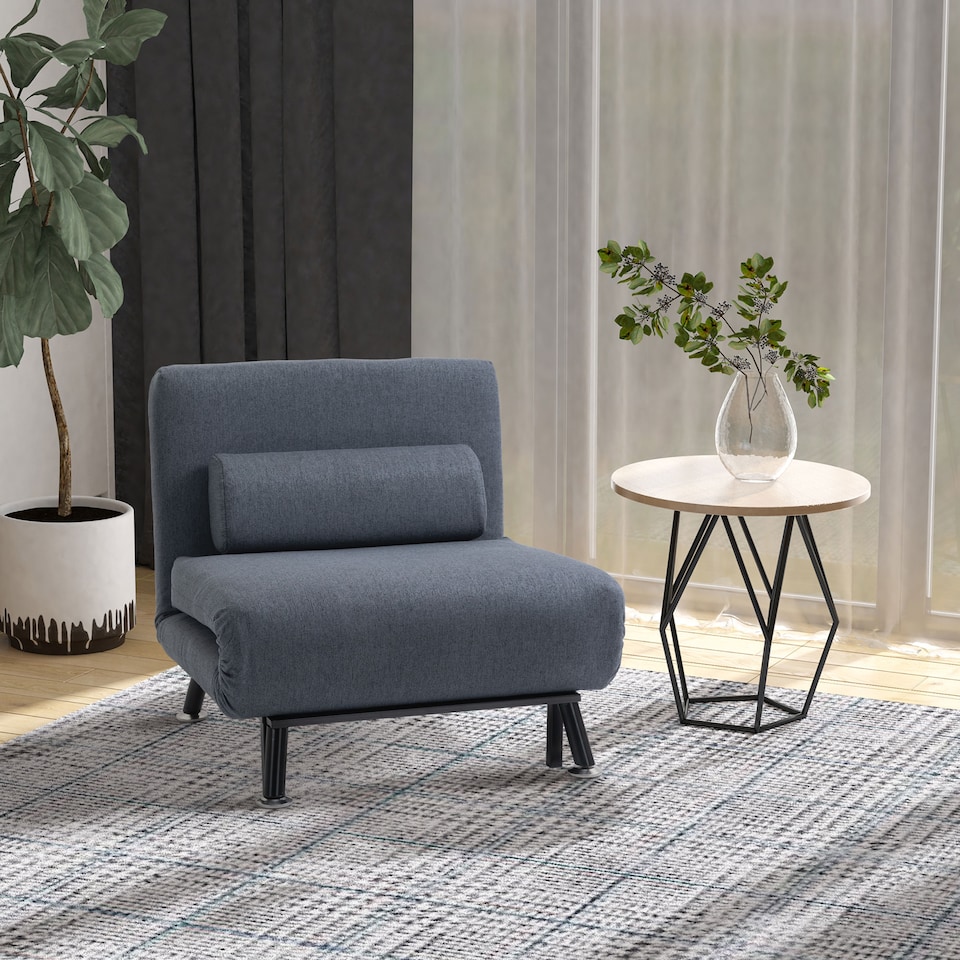 image 1 of HOMCOM Linen Chair Bed, 3-in-1 Convertible Sleeper Chair with Adjustable Backrest, Pillow, for Living Room, Bedroom, Dark Grey