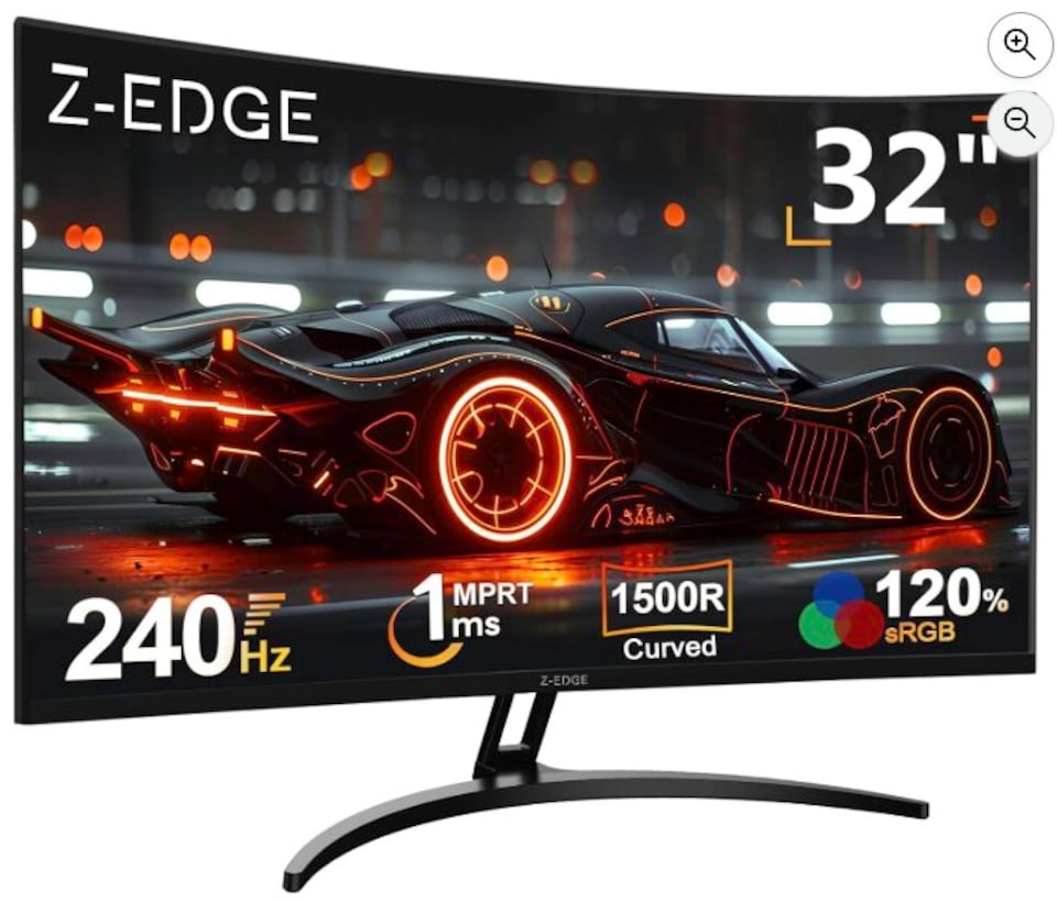 image 1 of Z-Edge 32 Inch Curved Gaming Monitor 240Hz 1ms VA 1500R 1080P HDMI DP Black | 16:9 PC Monitor Full HD 1920x1080, 3500:1 Contrast, 120% sRGB, 280cd/m² Brightness, FreeSync, Crosshair, VESA Mountable