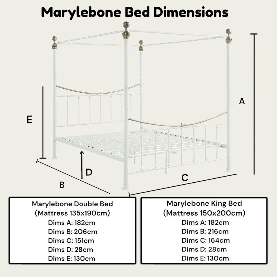 image 1 of Marylebone Traditional Four Poster Canopy Metal Bed Frame | White | White & Brass | King