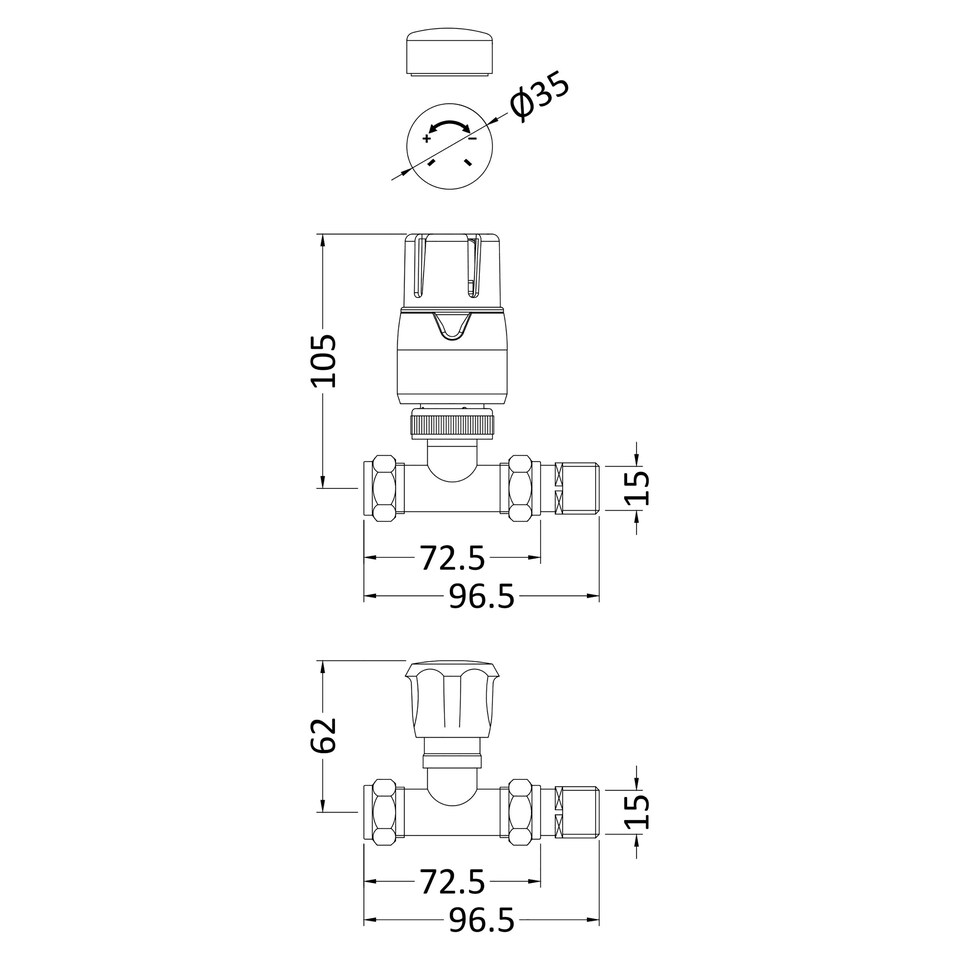 image 1 of Straight Thermostatic Radiator Valves, Sold in Pairs - Chrome