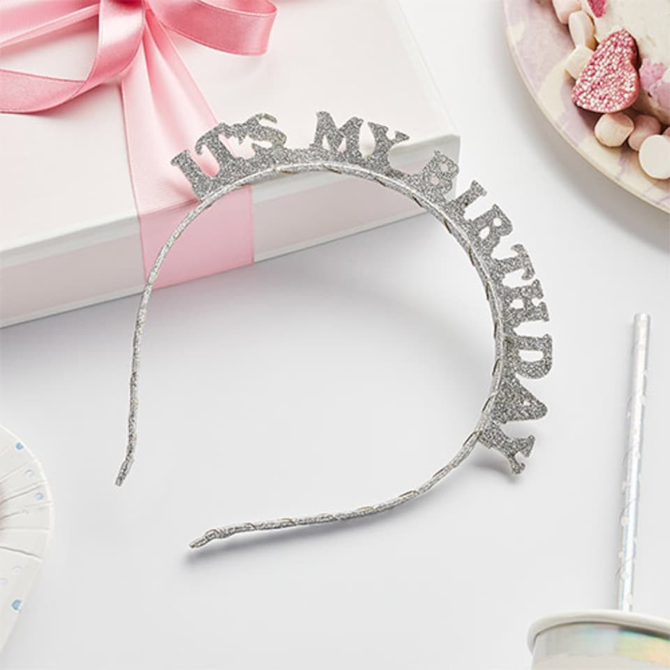 image 1 of Silver 'It's My Birthday' Glitter Headband