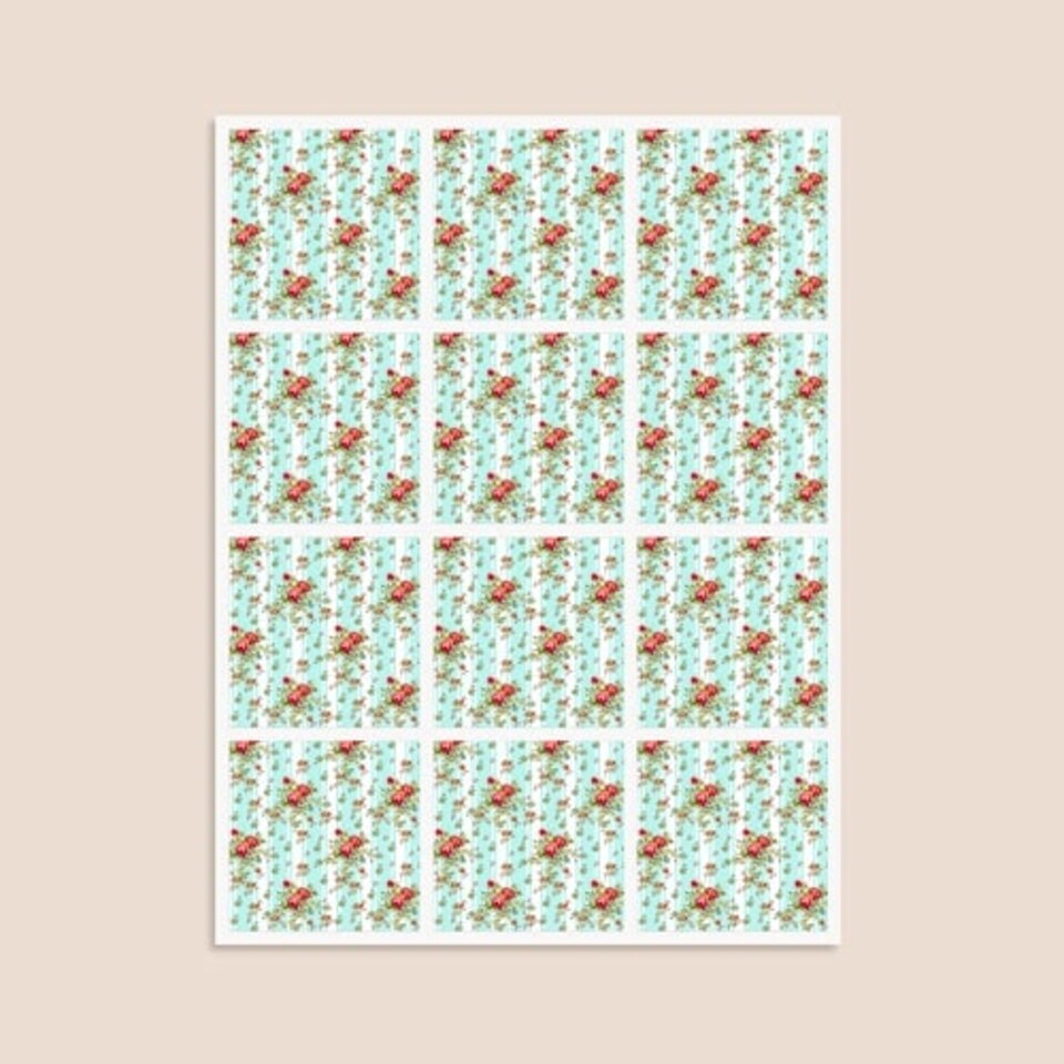 image 1 of Floral Baby Blue Stripes Square Stickers 65mm - Sheet of 12